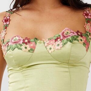 NWT Selfie Leslie Rose Garden Crop Top Satin Lime XS